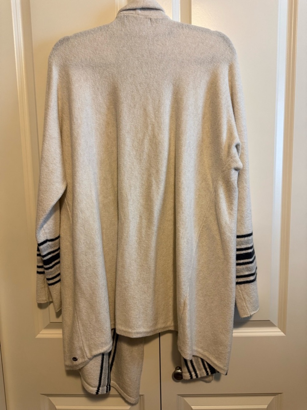Eddie Bauer Cream Open-Front Cardigan with Navy Stripes - Picture 3 of 3